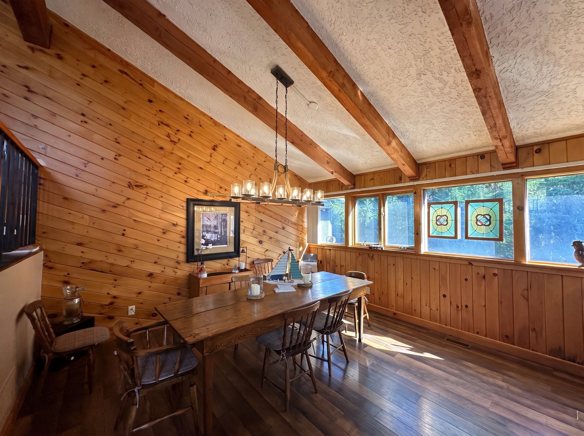 Pine dining room with harvest table